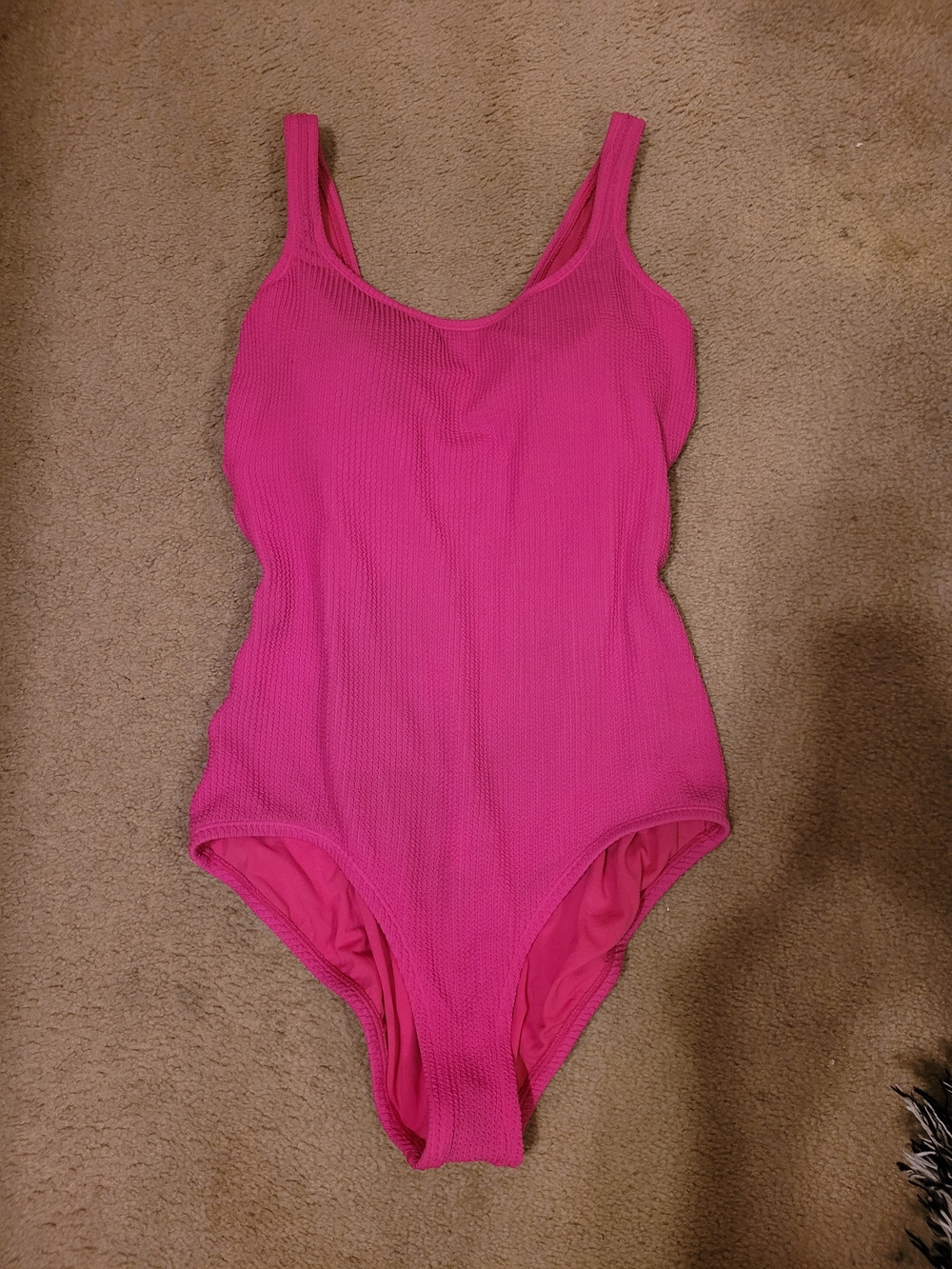 Time and Tru Hot Pink Ribbed One-Piece Swimsuit